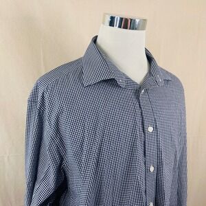 T.M. Lewin 19 38 Regular Fit Dress Shirt Blue White Check 100% Cotton Mens